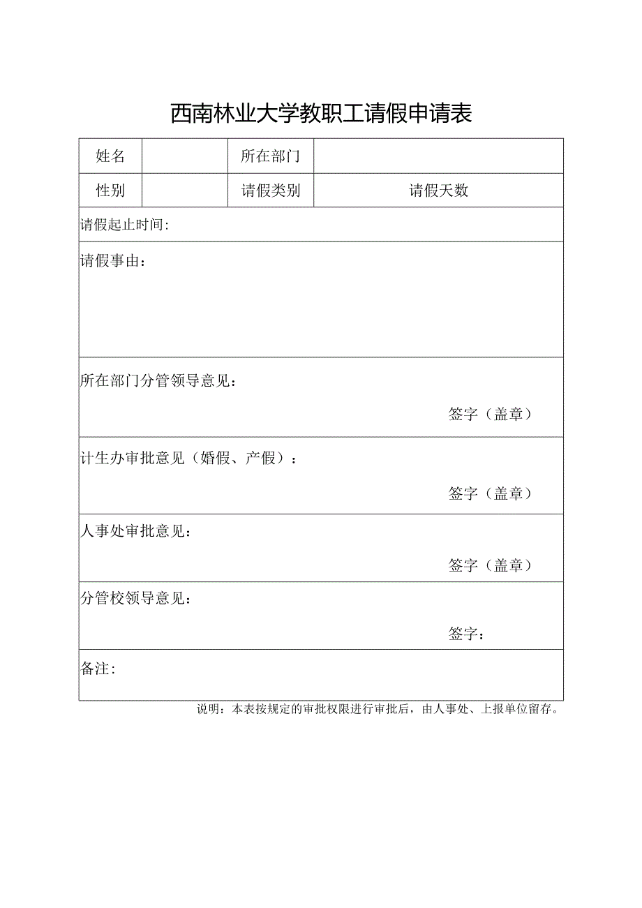 西南林业大学教职工请假申请表.docx_第1页