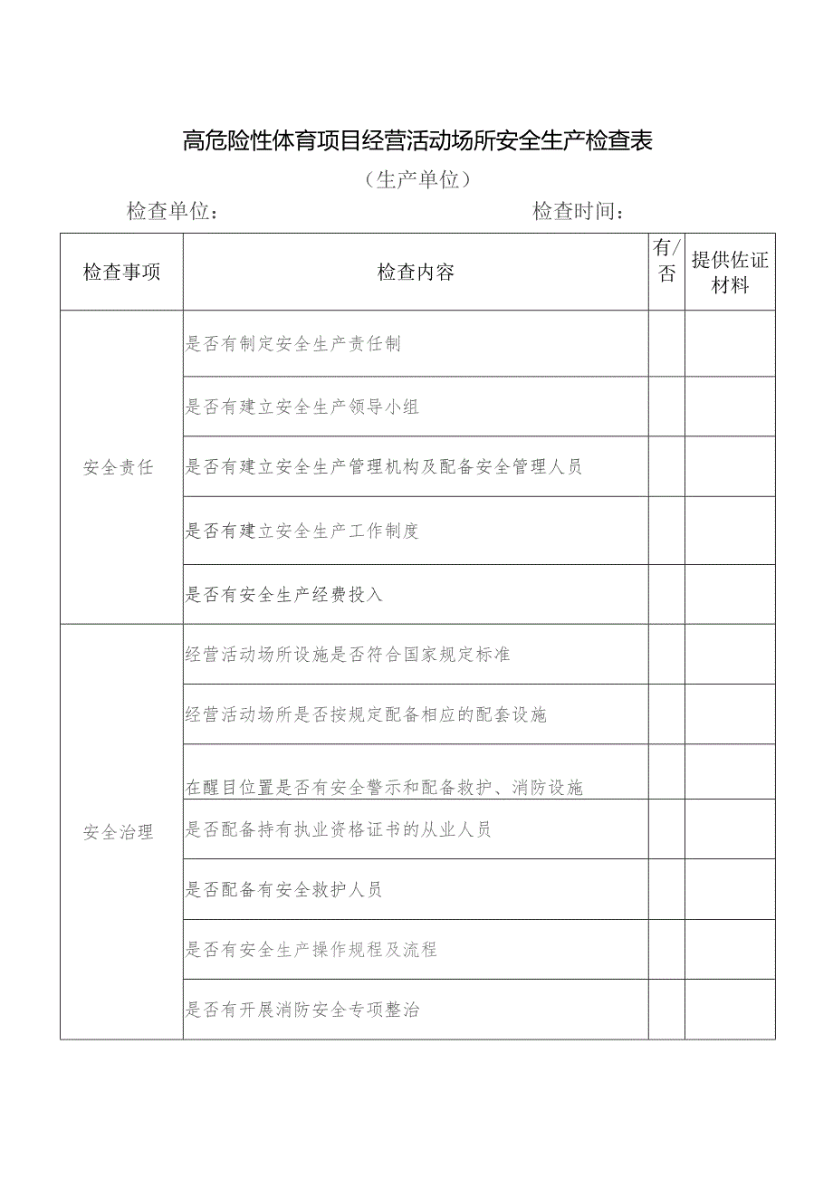 高危险性体育项目经营活动场所安全生产检查表.docx_第1页