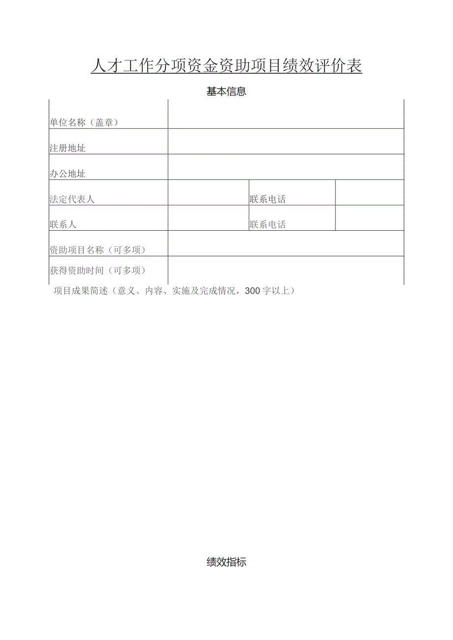 人才工作分项资金资助项目绩效评价表.docx_第1页