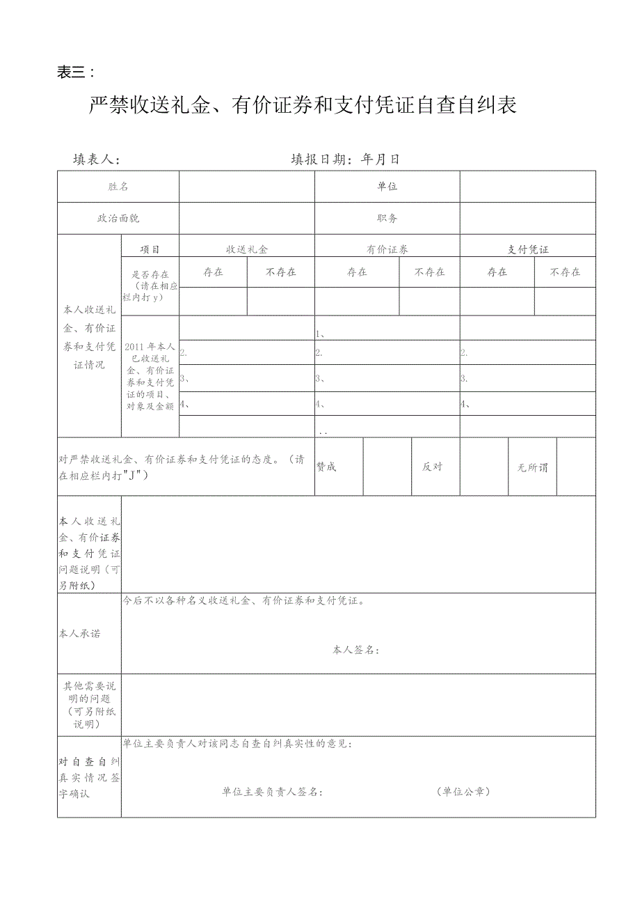 表一严禁用公款相互走访、相互送礼、相互宴请等拜年活动自查自纠表.docx_第3页