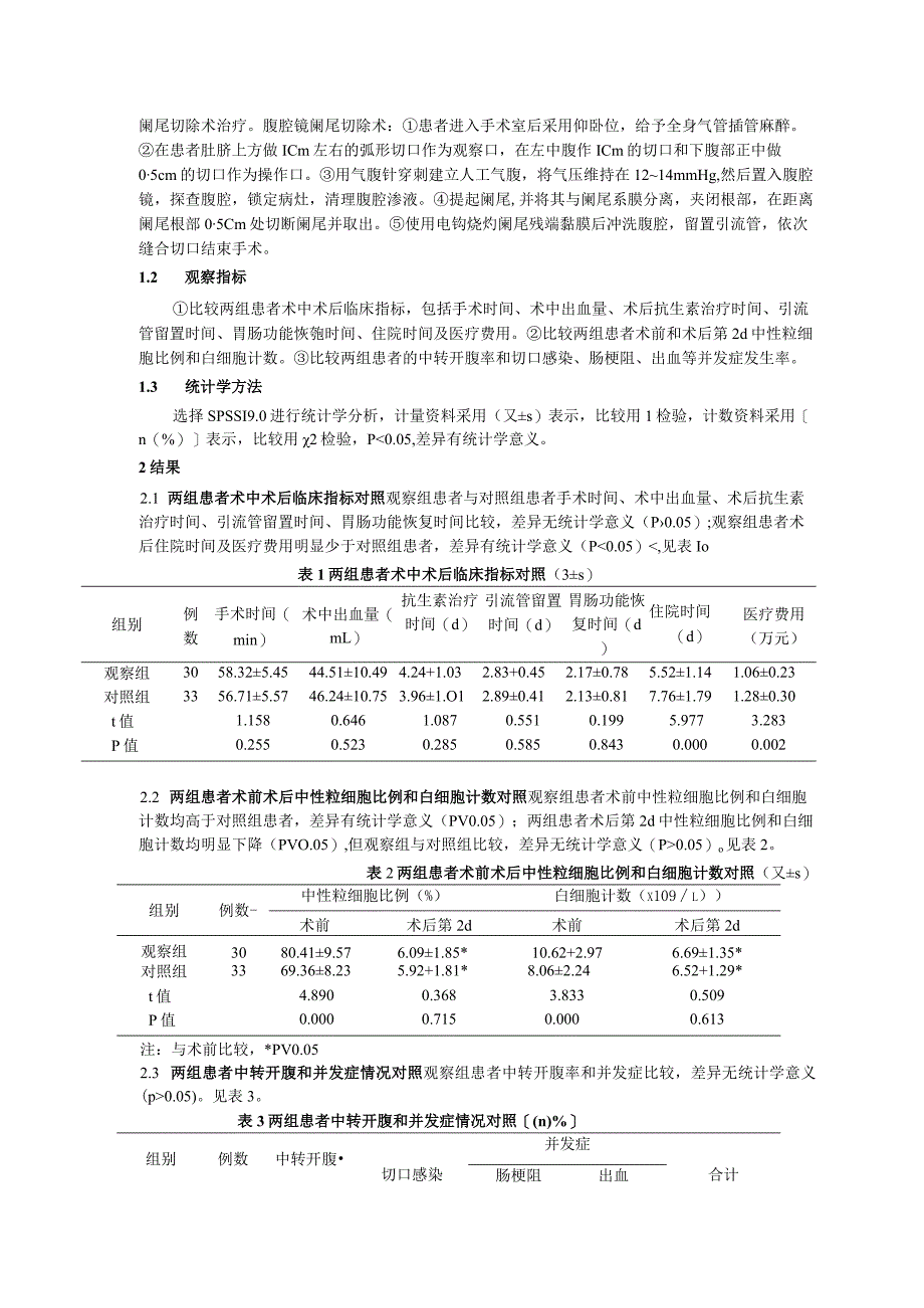 化脓性阑尾炎63例抗生素治疗后不同时机腹腔镜阑尾切除术的疗效及预后研究.docx_第3页