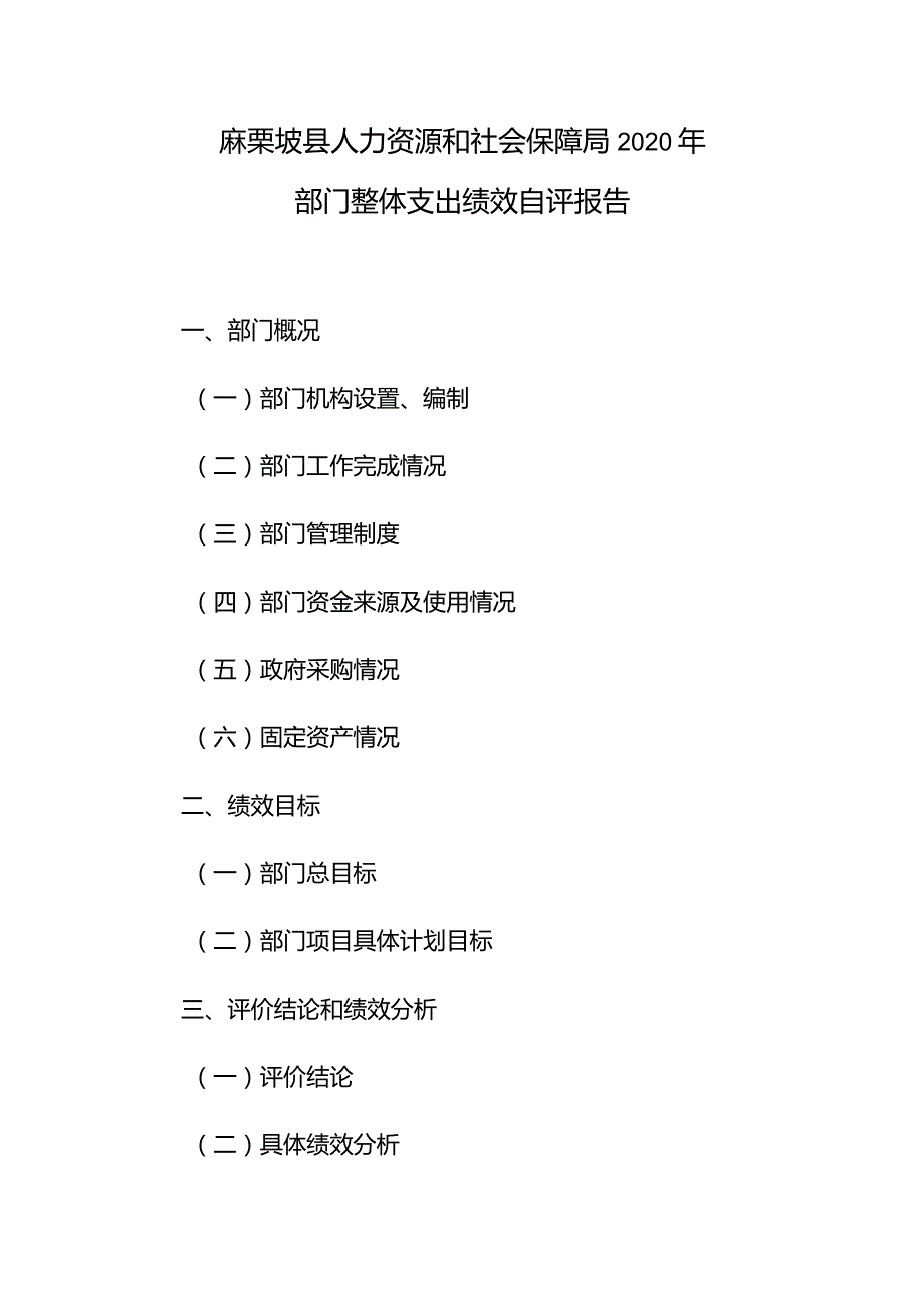 麻栗坡县人力资源和社会保障局2020年部门整体支出绩效自评报告.docx_第1页