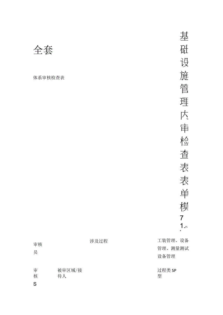 基础设施管理内审检查表表单模板全套.docx_第1页