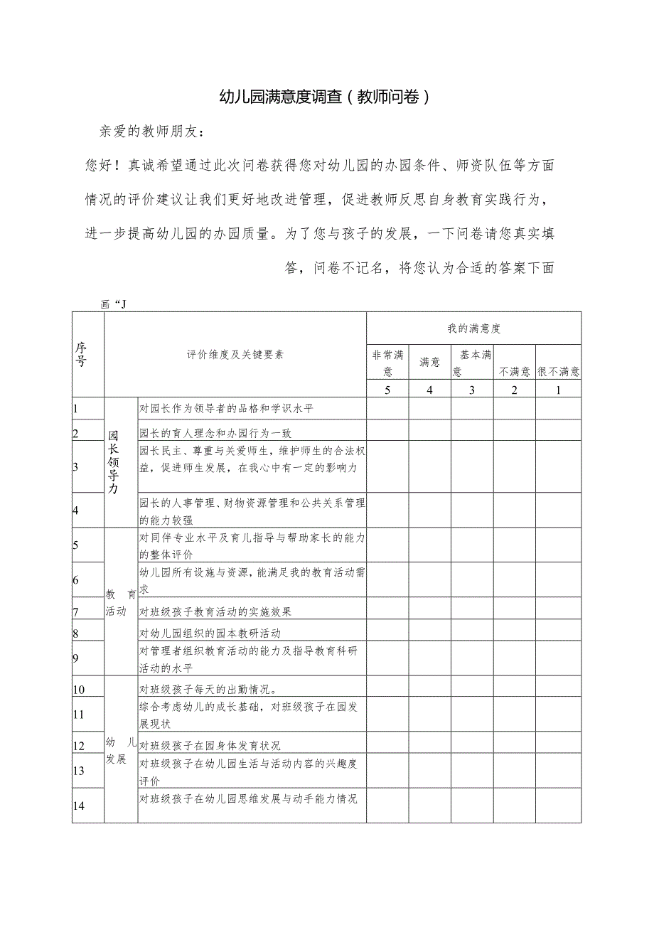 幼儿园满意度调查（教师问卷）.docx_第1页