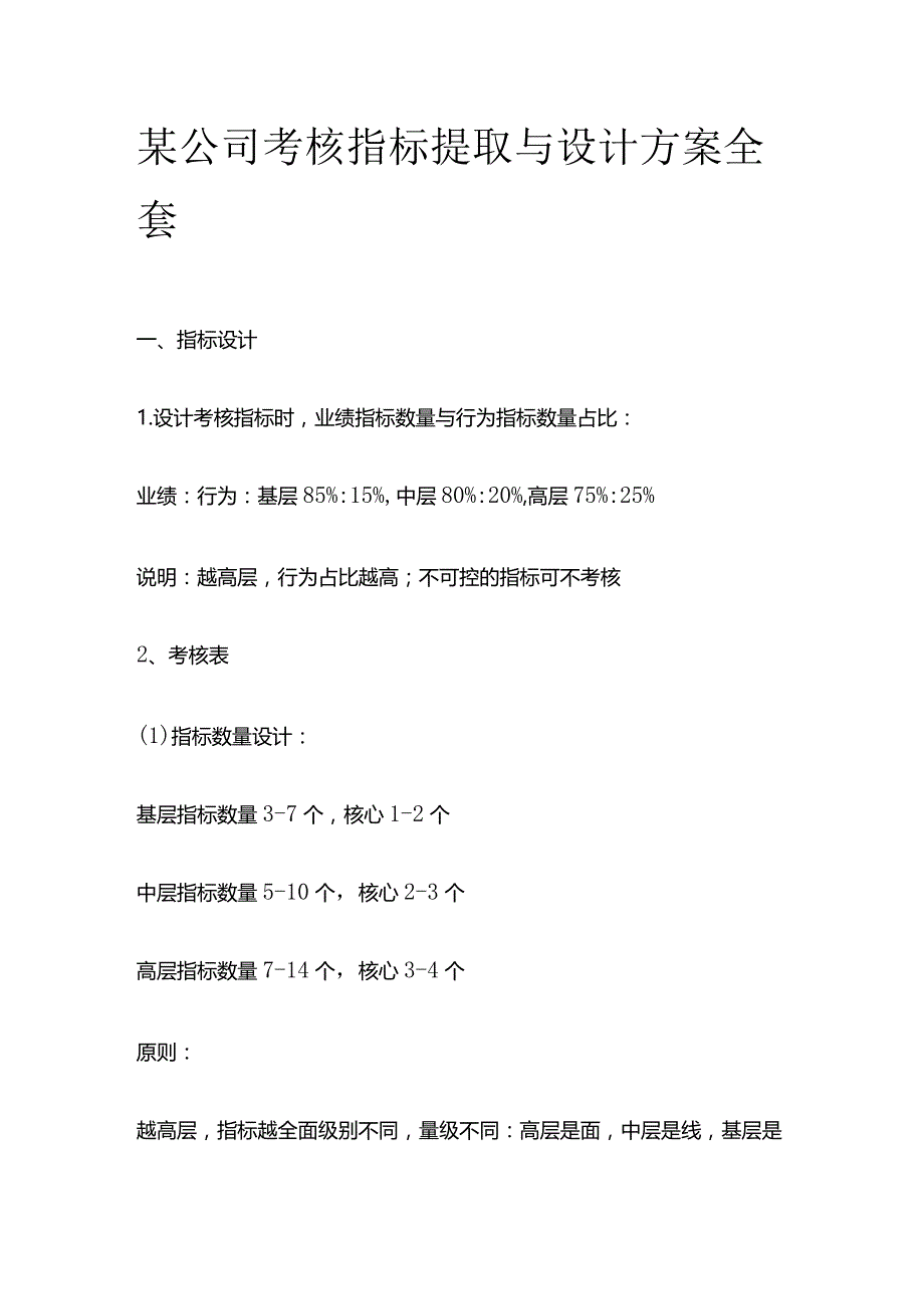 某公司考核指标提取与设计方案全套.docx_第1页