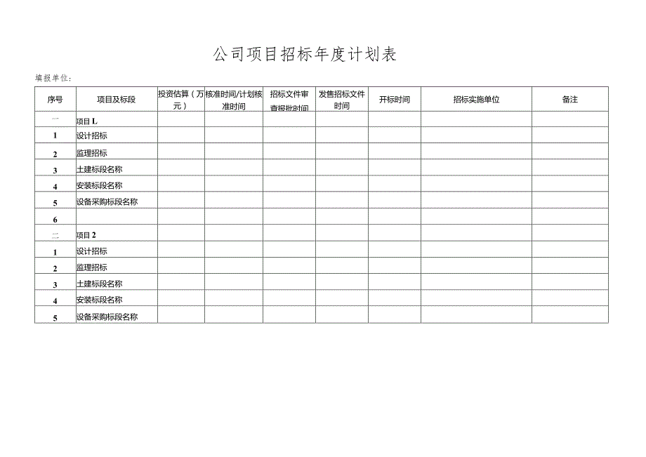 公司项目招标年度计划表.docx_第1页