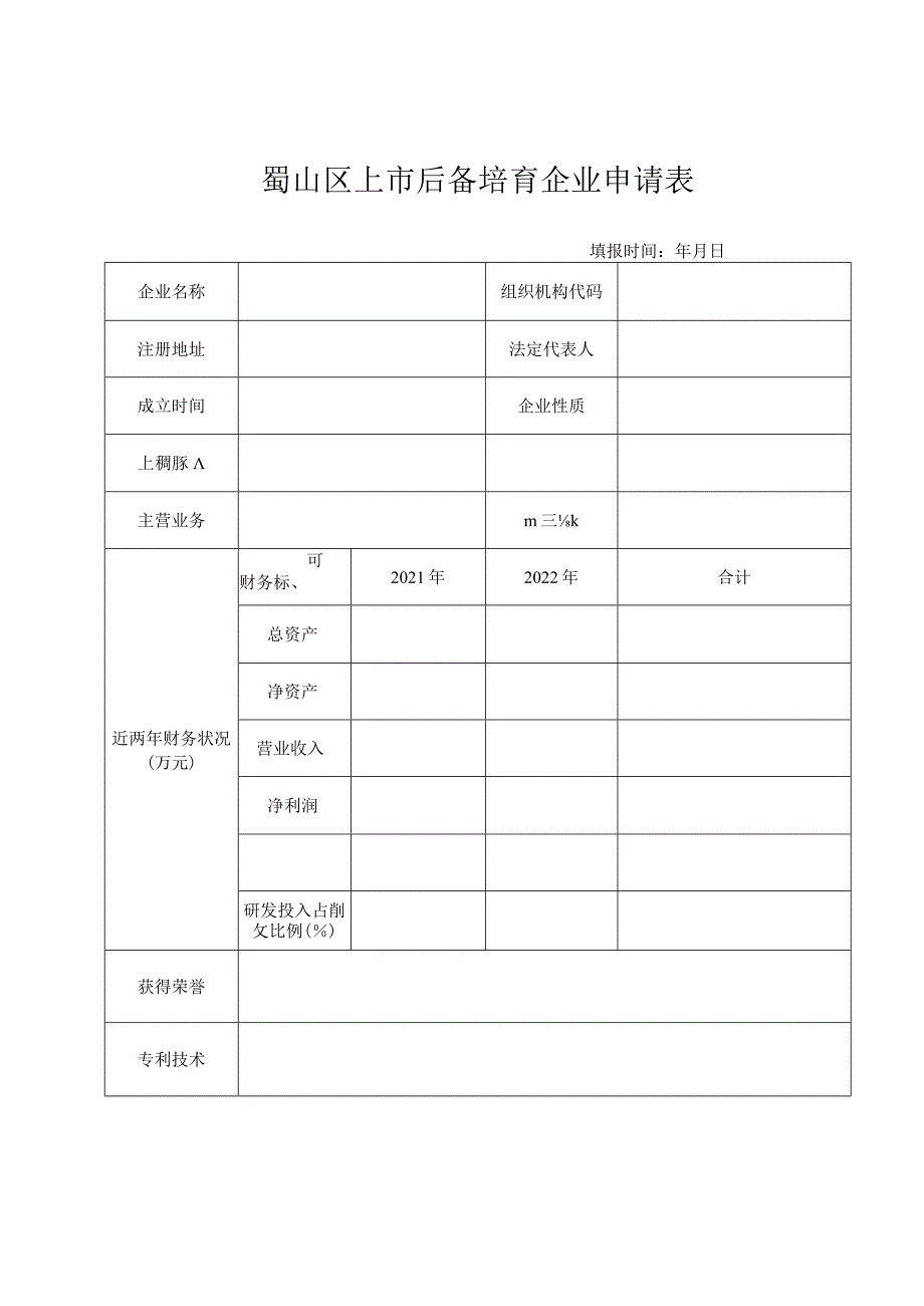 蜀山区上市后备培育企业申请表.docx_第1页