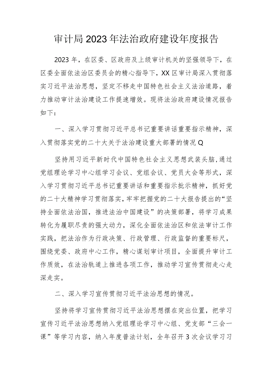 审计局2023年法治政府建设年度报告.docx_第1页