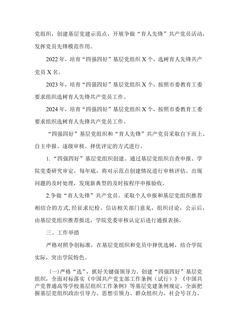 关于创建“四强四好”基层党组织和争做“育人先锋”共产党员的行动实施方案.docx_第2页