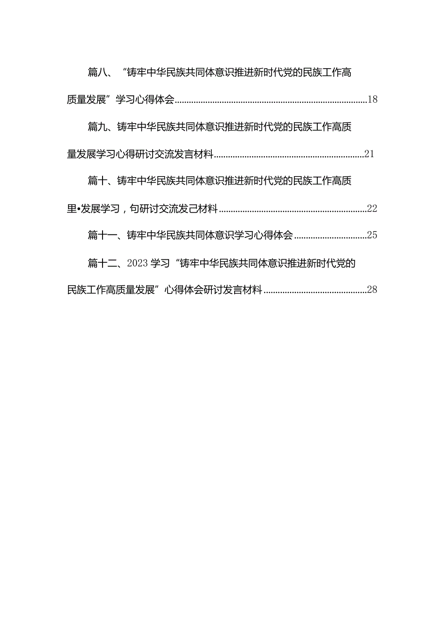 铸牢中华民族共同体意识,推进新时代党的民族工作高质量发展学习心得体会范文12篇供参考.docx_第2页