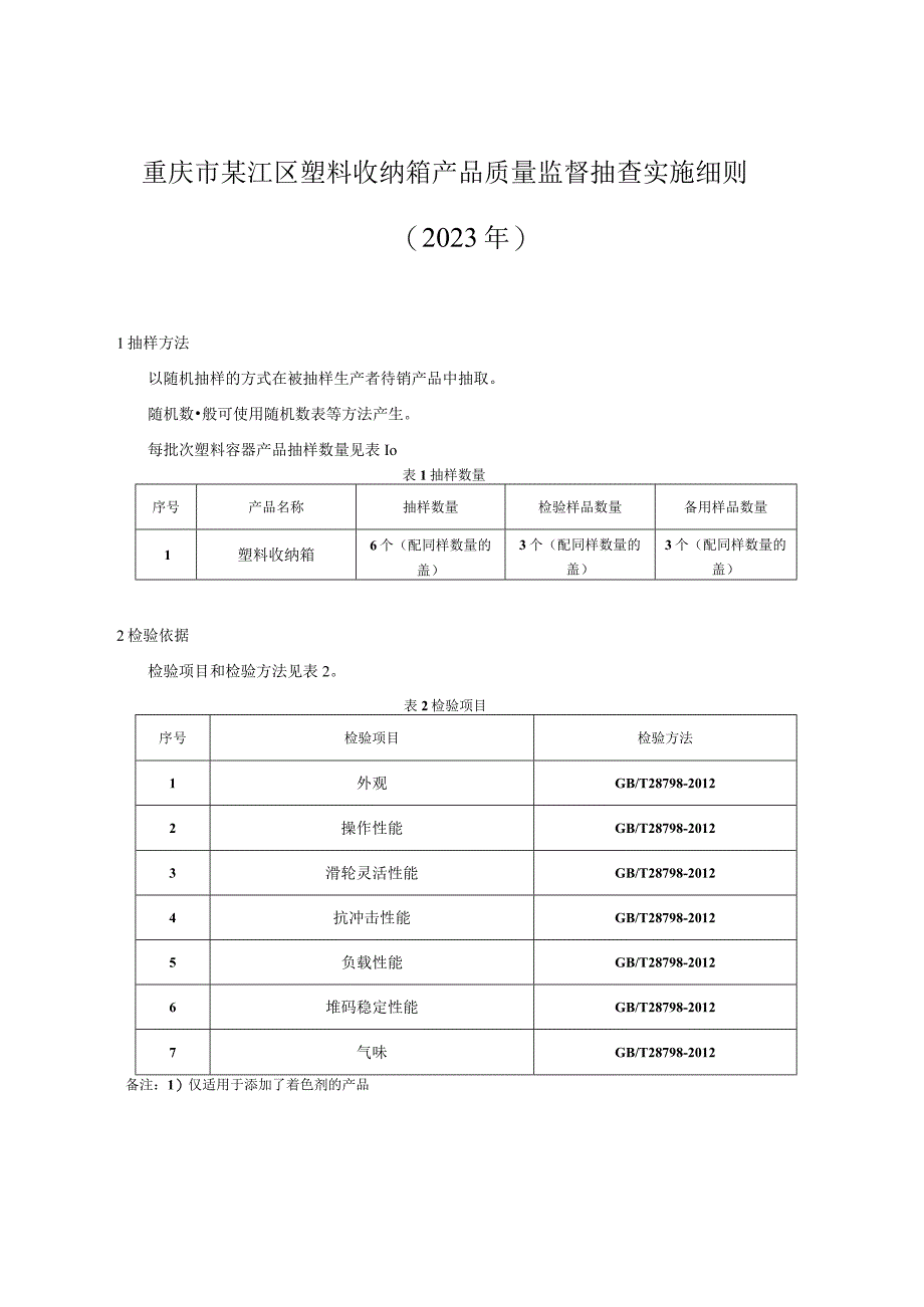 重庆市綦江区塑料收纳箱产品质量监督抽查实施细则2023年.docx_第1页