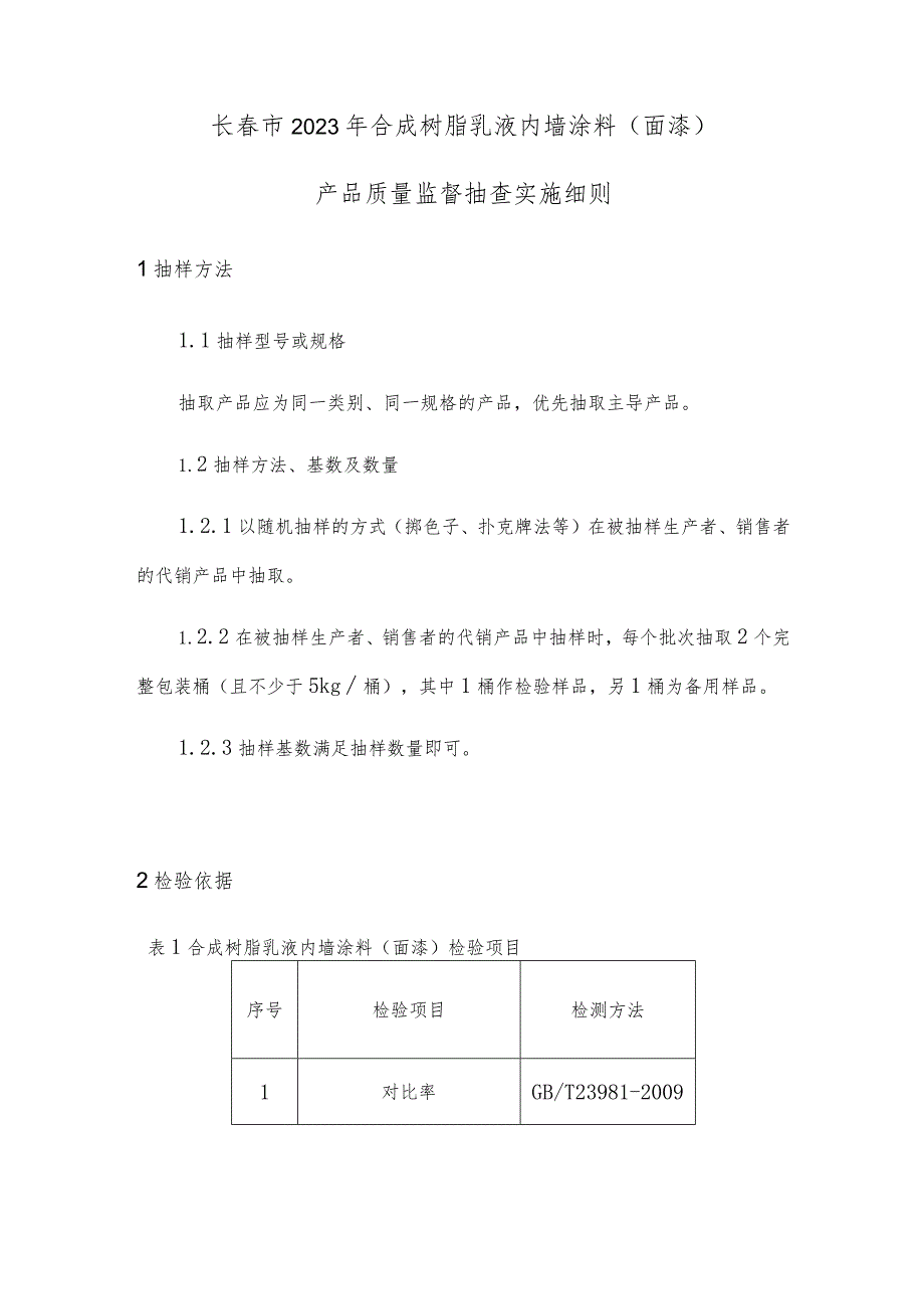 长春市2023年合成树脂乳液内墙涂料面漆产品质量监督抽查实施细则.docx_第1页