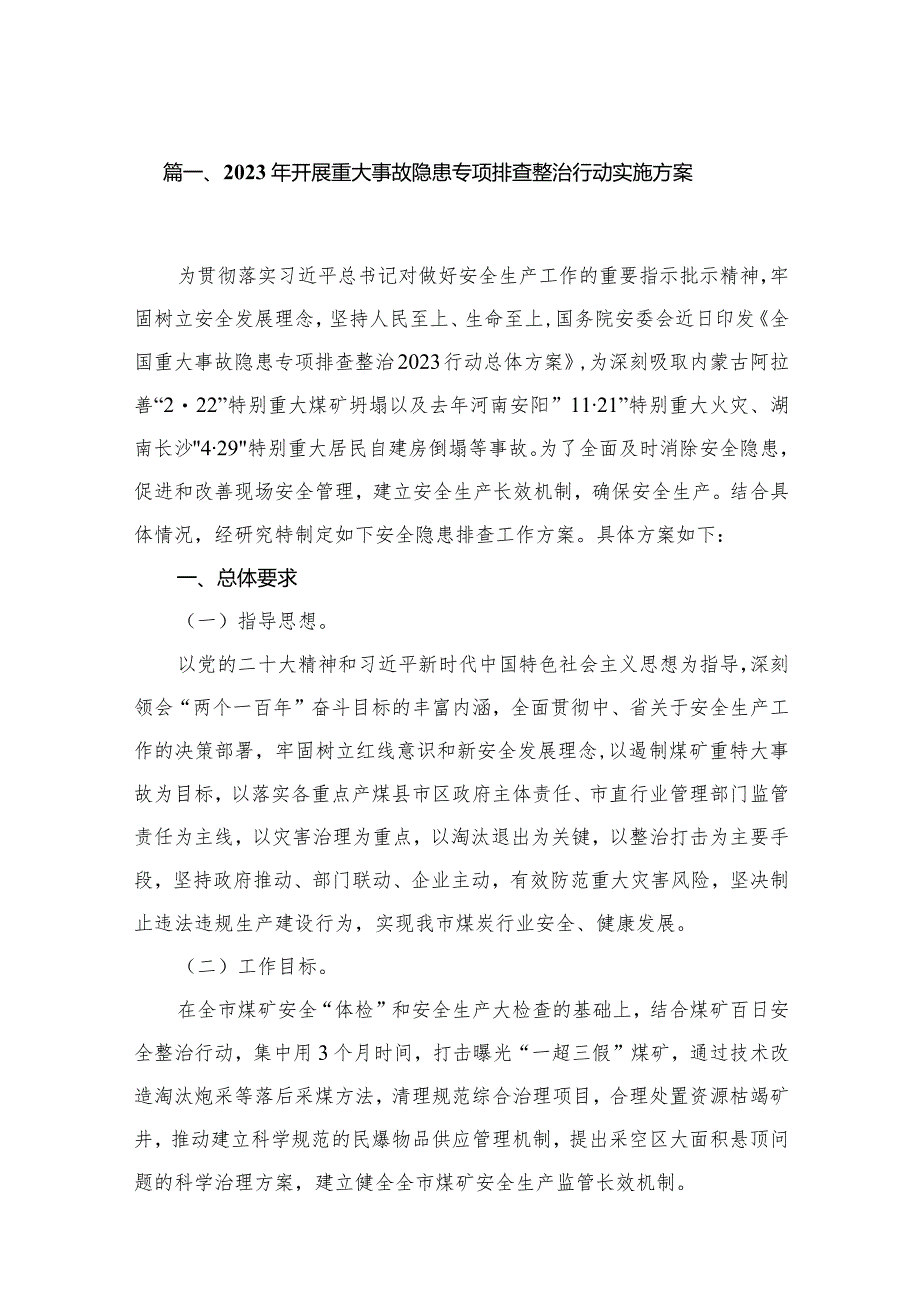 2023年开展重大事故隐患专项排查整治行动实施方案【10篇精选】供参考.docx_第2页