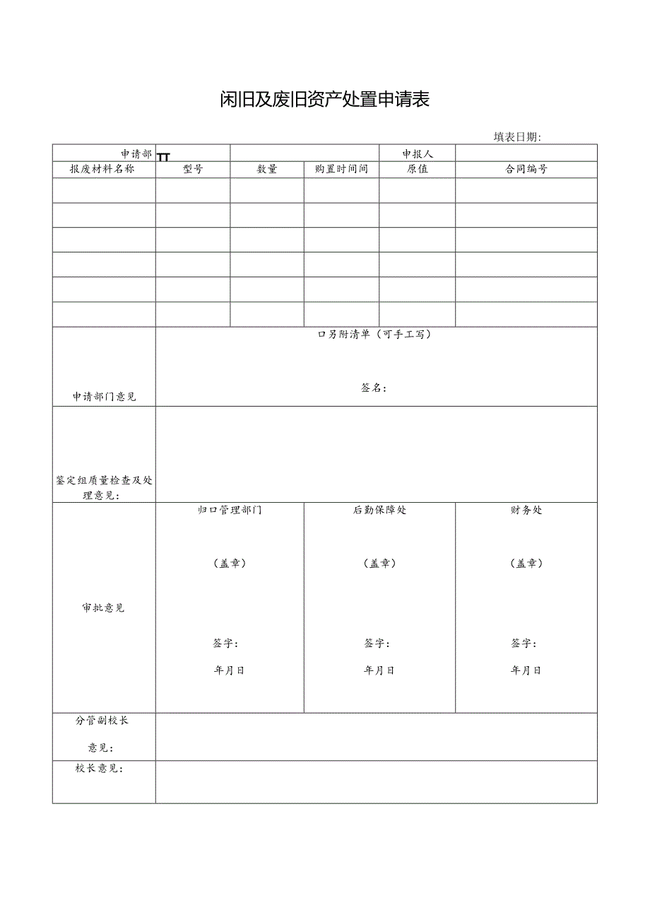 闲旧及废旧资产处置申请表.docx_第1页