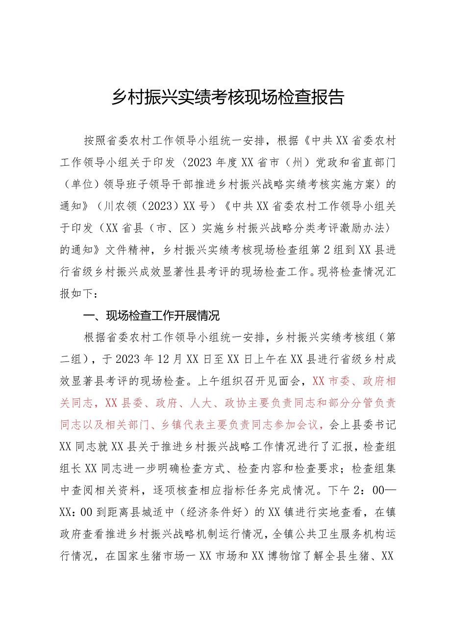 乡村振兴实绩考核现场检查报告.docx_第1页