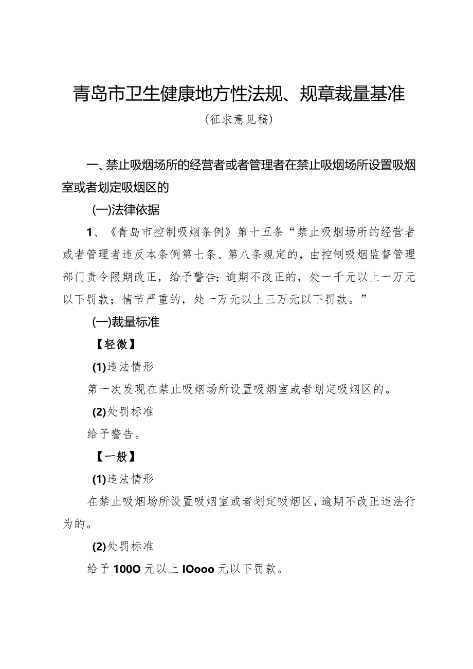 青岛市卫生健康地方性法规、规章裁量基准.docx_第1页