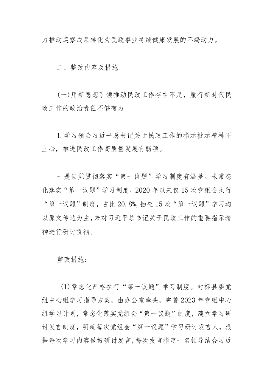 县民政局党组落实县委第一巡察组巡察反馈意见整改工作实施方案.docx_第2页