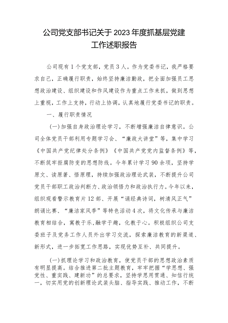 公司党支部书记关于2023-2024年度抓基层党建工作述职报告5篇.docx_第2页