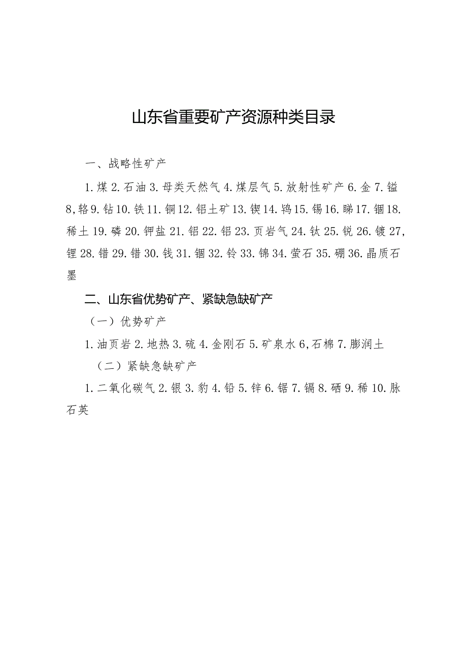 山东省重要矿产资源种类目录、压覆矿产资源情况查询表.docx_第1页