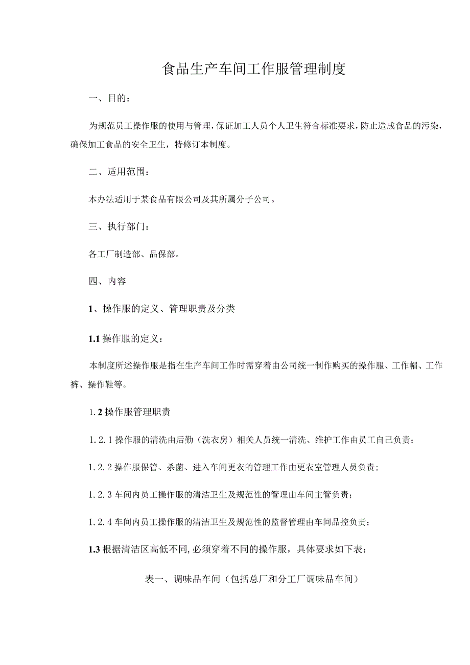 食品生产车间工作服管理制度.docx_第1页