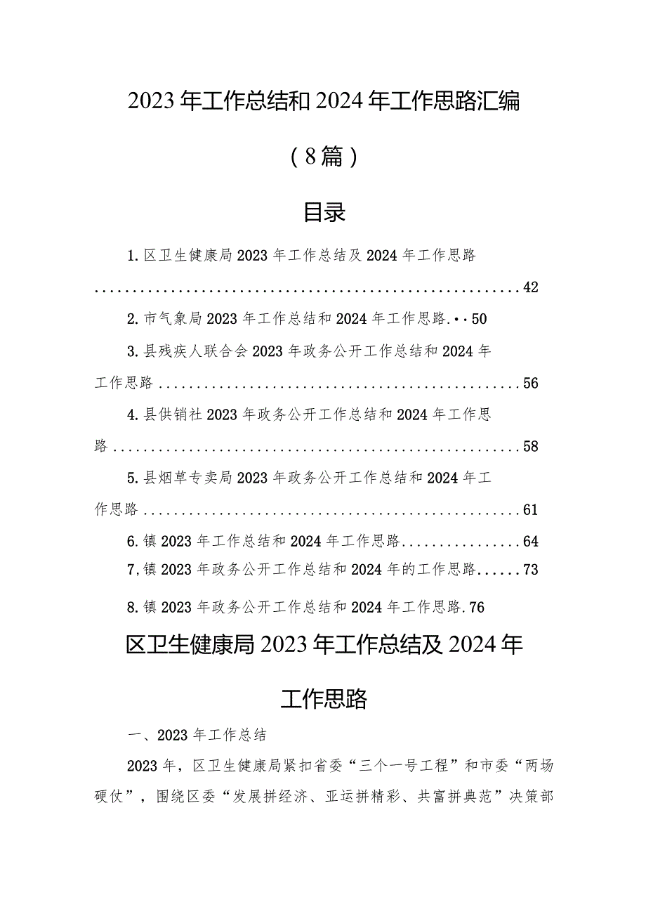 2023年工作总结和2024年工作思路汇编（8篇）.docx_第1页