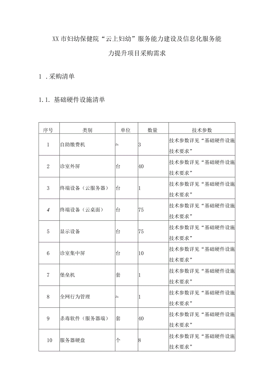 XX市妇幼保健院“云上妇幼”服务能力建设及信息化服务能力提升项目采购需求.docx_第1页