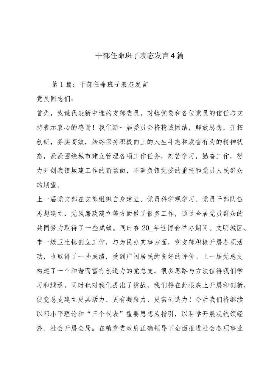 干部任命班子表态发言4篇.docx_第1页