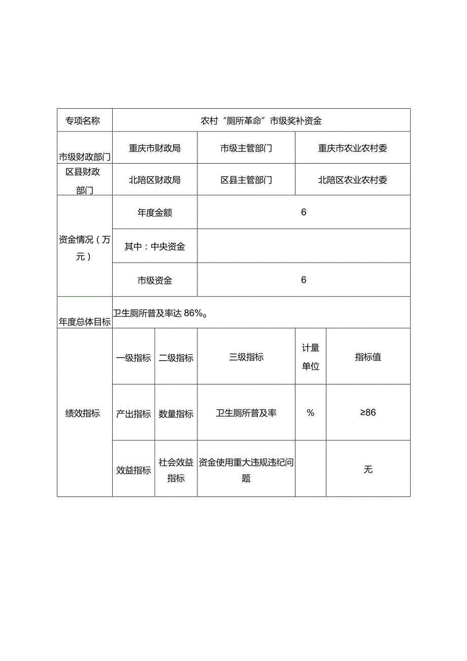 重庆市农村“厕所革命”奖补资金绩效目标020年度.docx_第3页