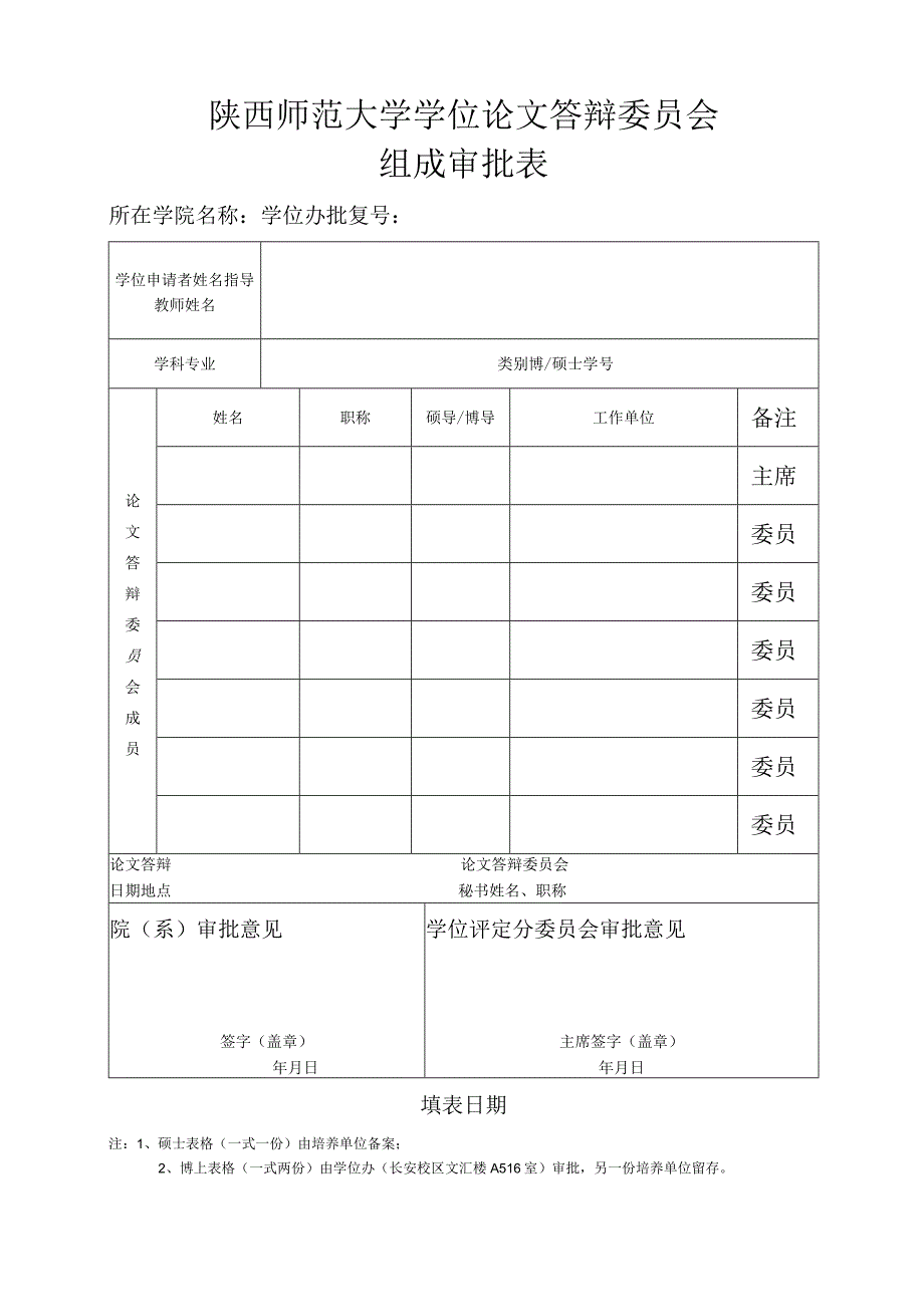 陕西师范大学学位论文答辩委员会组成审批表.docx_第1页