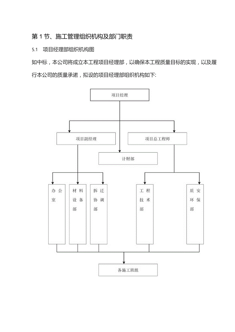 机场工程施工组织设计分项—第1节、施工管理组织机构及部门职责.docx_第1页