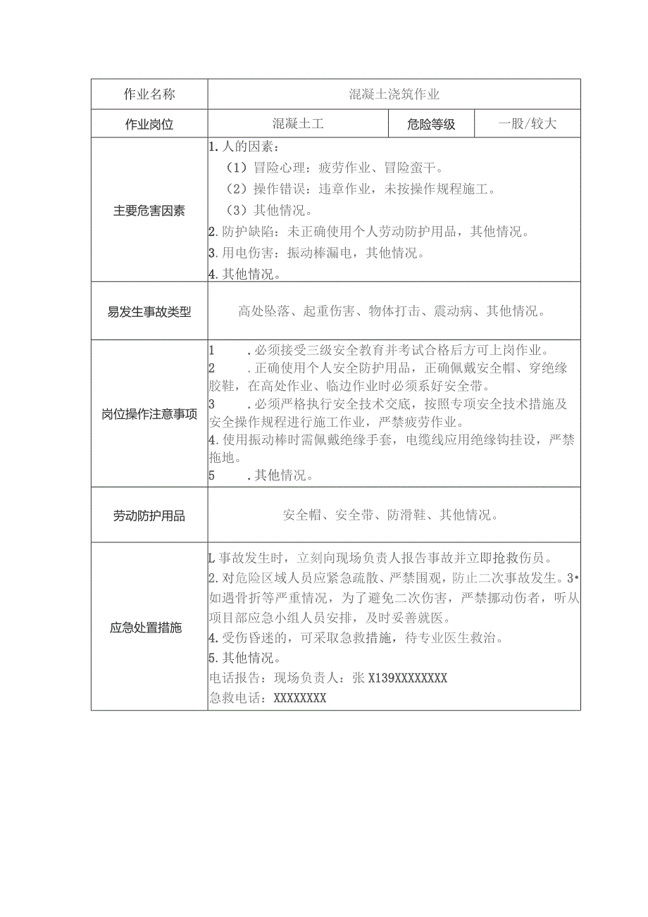 混凝土浇筑作业安全操作规程清单.docx_第1页