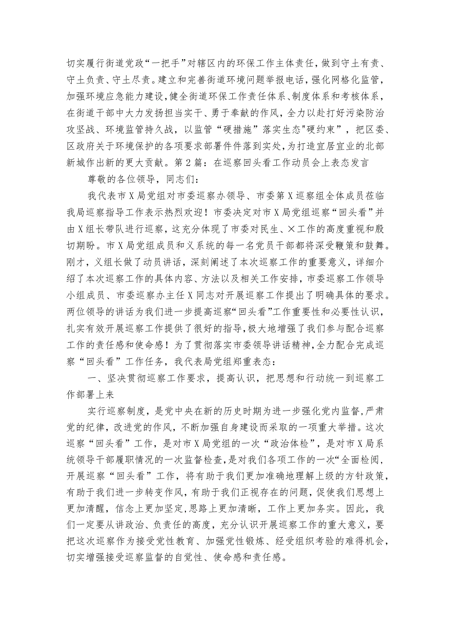 在巡察回头看工作动员会上表态发言范文2023-2023年度(通用8篇).docx_第2页