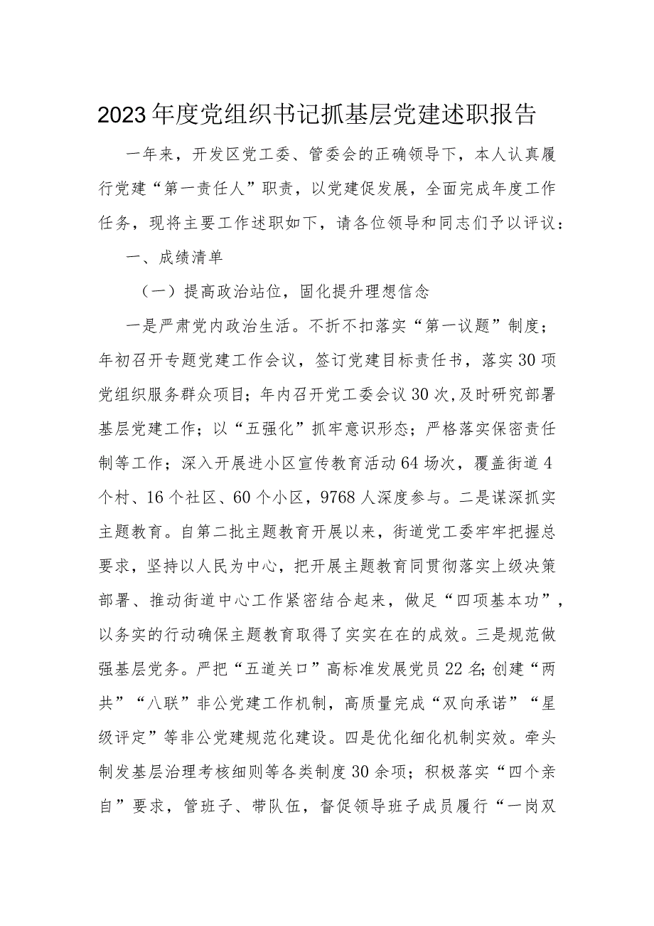 2023年度党组织书记抓基层党建述职报告.docx_第1页