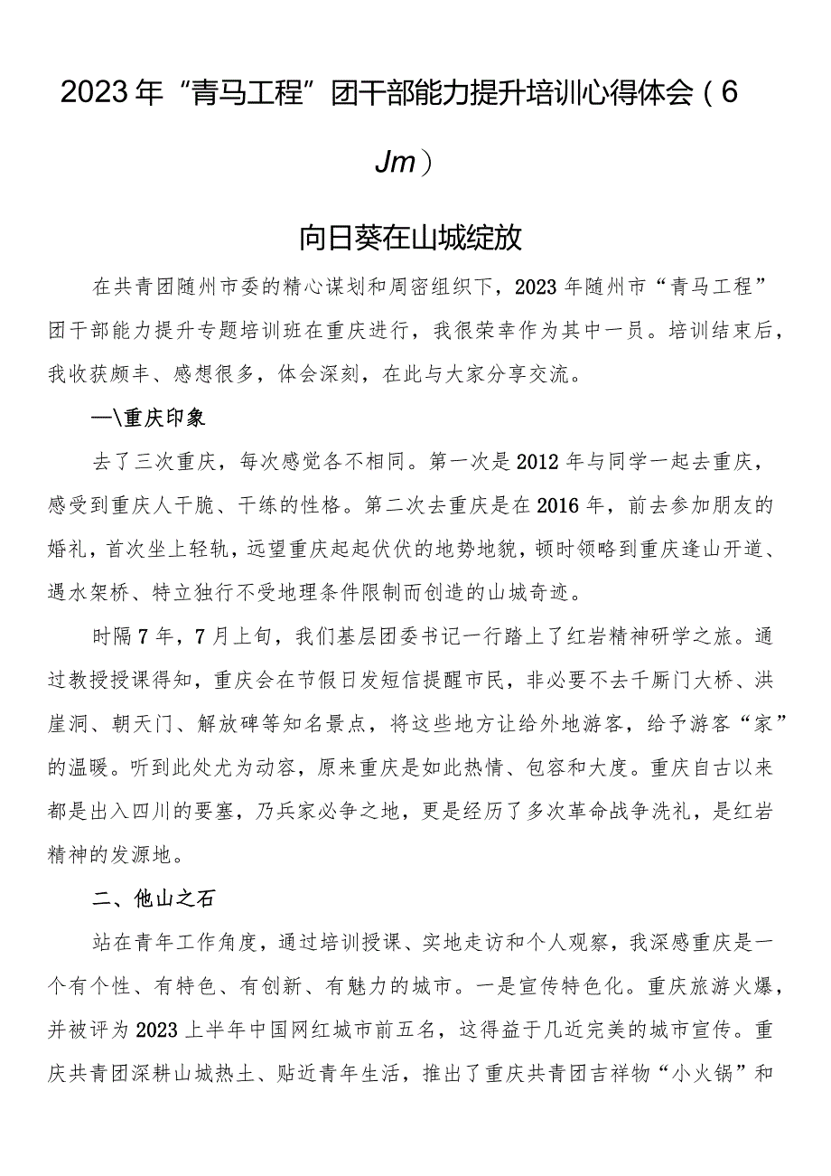 2023年“青马工程”团干部能力提升培训心得体会（6篇）.docx_第1页