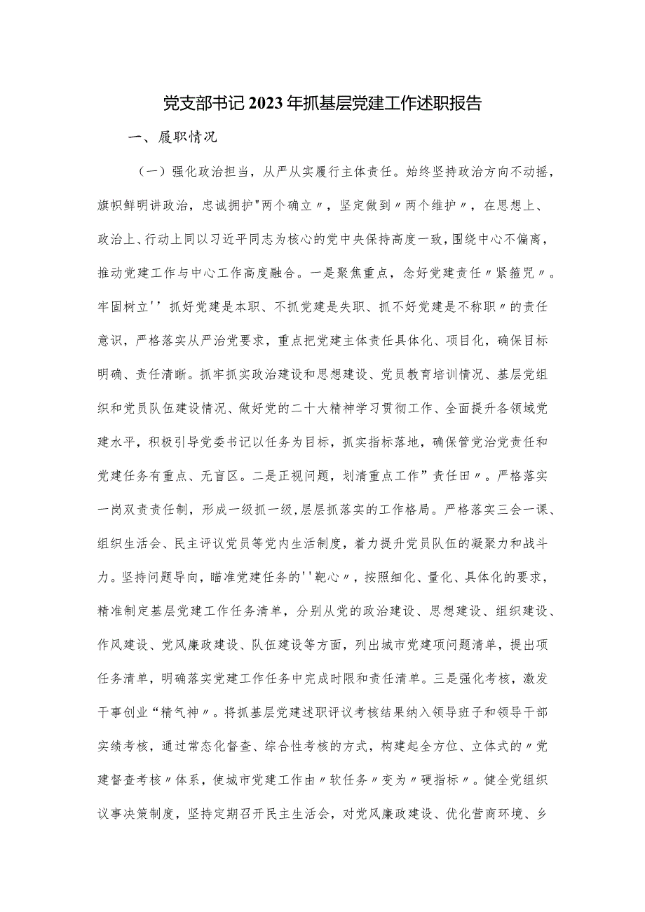 党支部书记2023年抓基层党建工作述职报告.docx_第1页