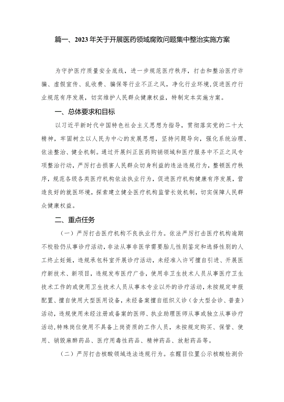 2023年关于开展医药领域腐败问题集中整治实施方案（共12篇）.docx_第2页