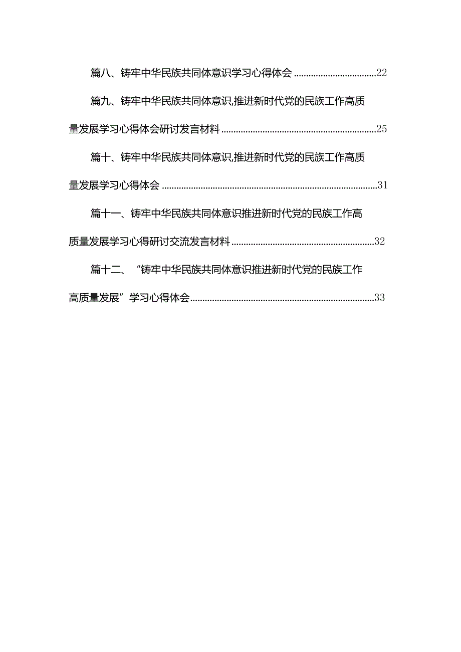 学习“铸牢中华民族共同体意识推进新时代党的民族工作高质量发展”心得体会研讨发言材料最新精选版【12篇】.docx_第2页