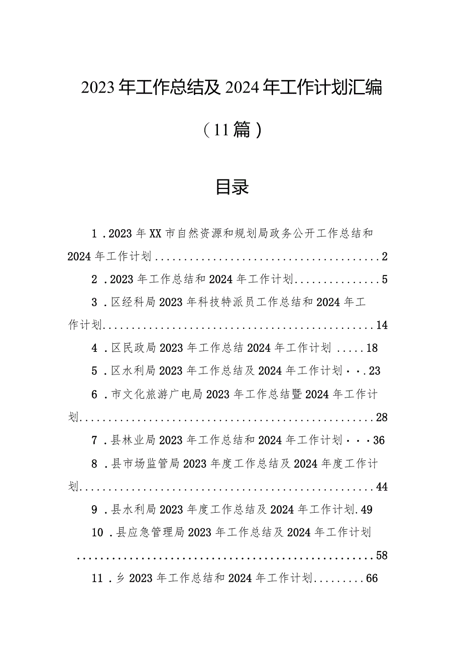 2023年工作总结及2024年工作计划汇编（11篇）.docx_第1页