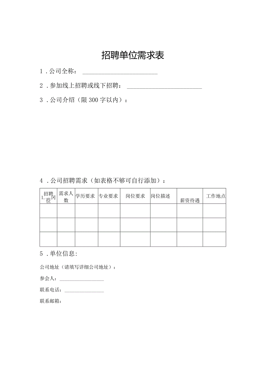 招聘单位需求表（模板）.docx_第1页