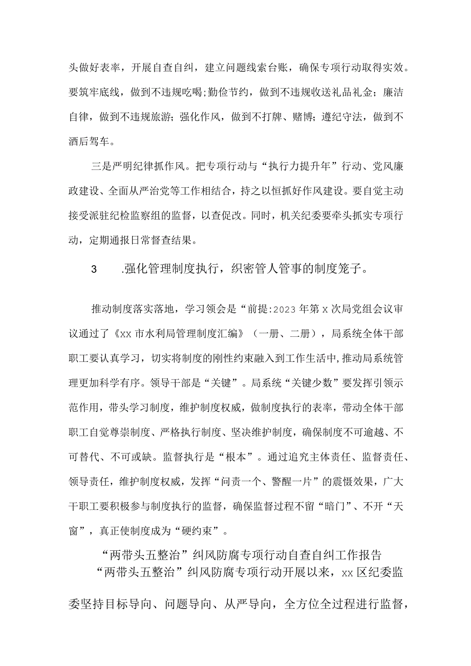 5篇“两带头五整治”纠风防腐专项行动自查自纠工作报告.docx_第3页