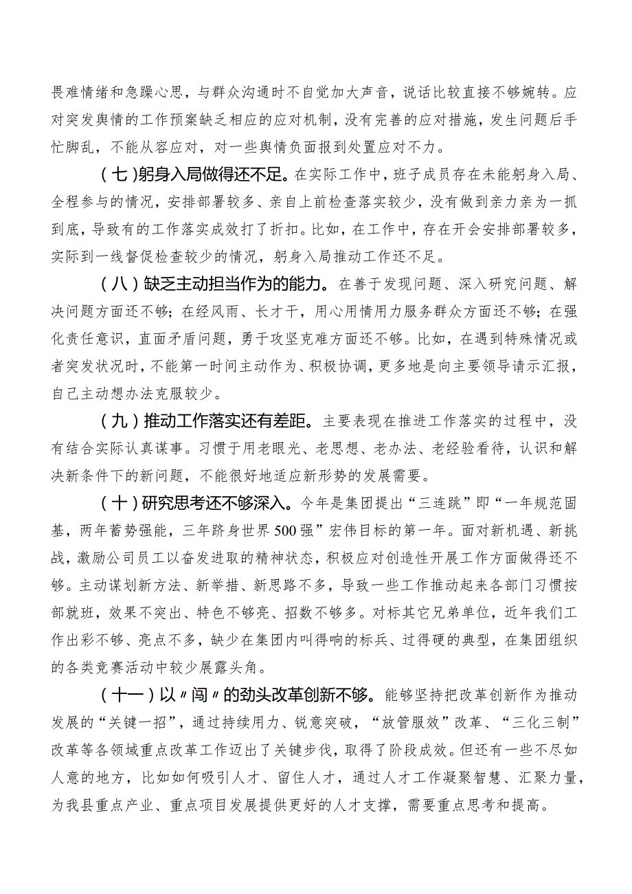 2023年专题教育民主生活会能力本领方面的存在问题附改进措施.docx_第2页