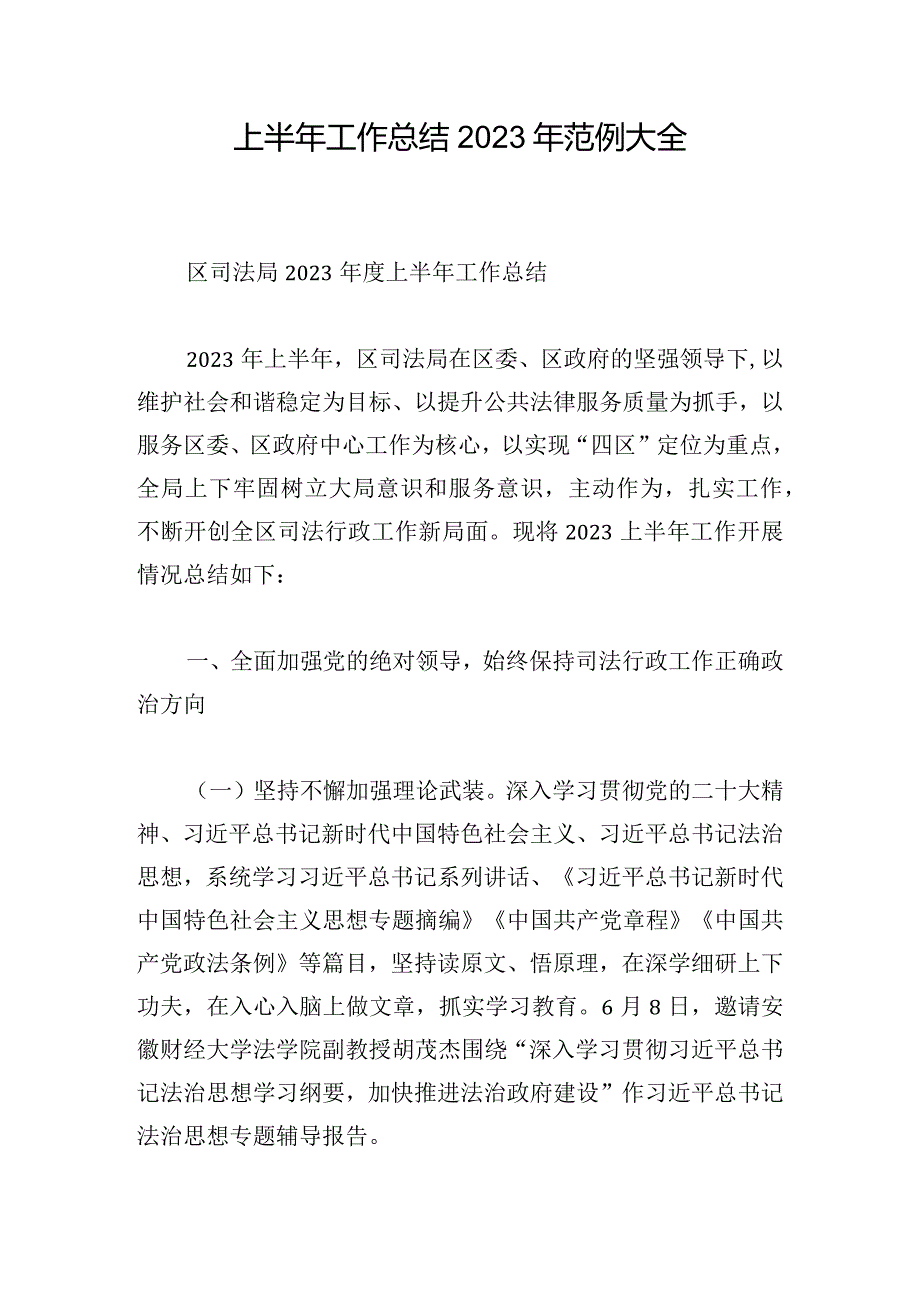 上半年工作总结2023年范例大全.docx_第1页