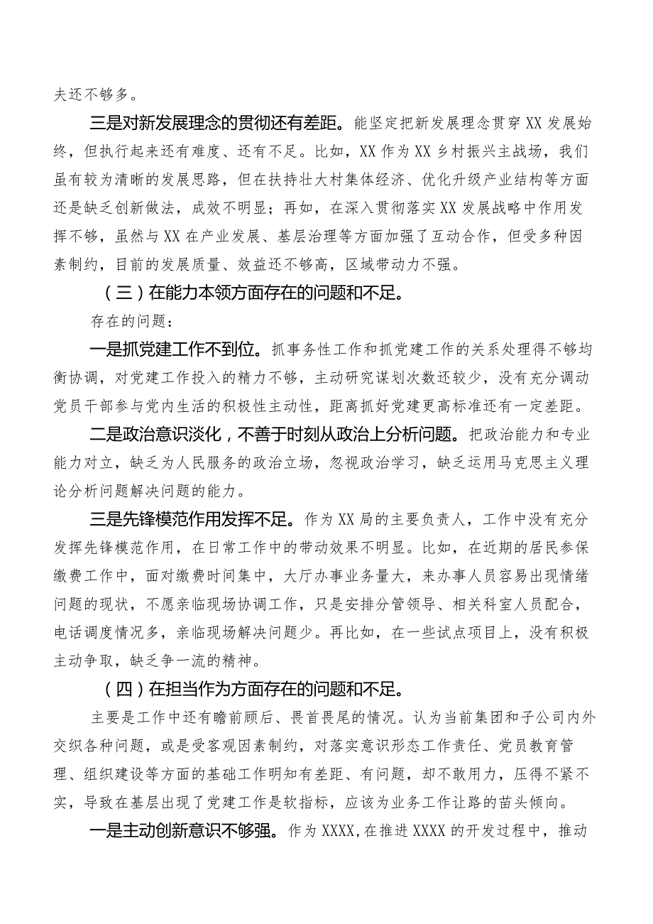 2023年局主要领导开展专题教育专题生活会自我检查发言材料.docx_第2页