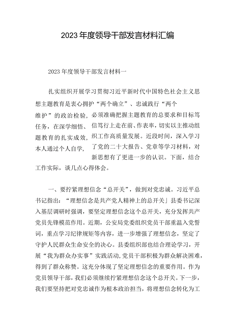 2023年度领导干部发言材料汇编.docx_第1页