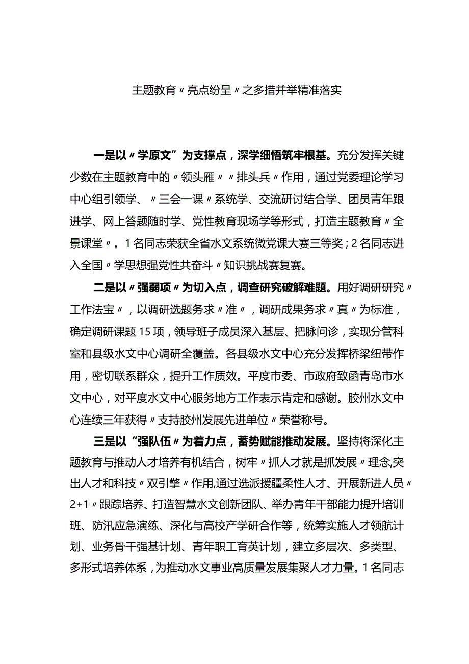 主题教育“亮点纷呈”之多措并举+精准落实.docx_第1页