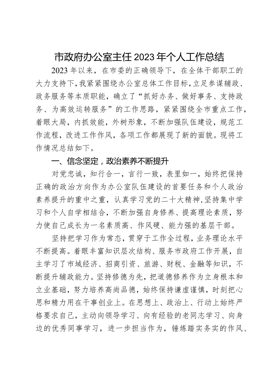 市政府办公室主任2023年个人工作总结.docx_第1页