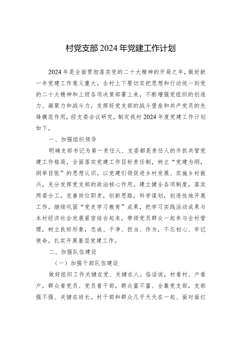 村党支部2024年党建工作计划.docx_第1页