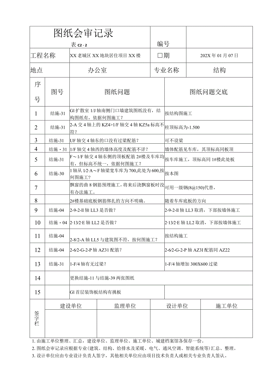 XX老城区XX地块居住项目XX楼设计图纸会审记录（2023年）.docx_第1页