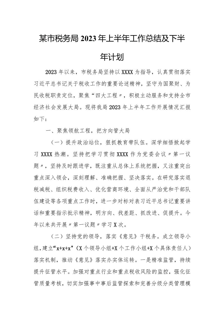 某市税务局2023年上半年工作总结及下半年计划.docx_第1页