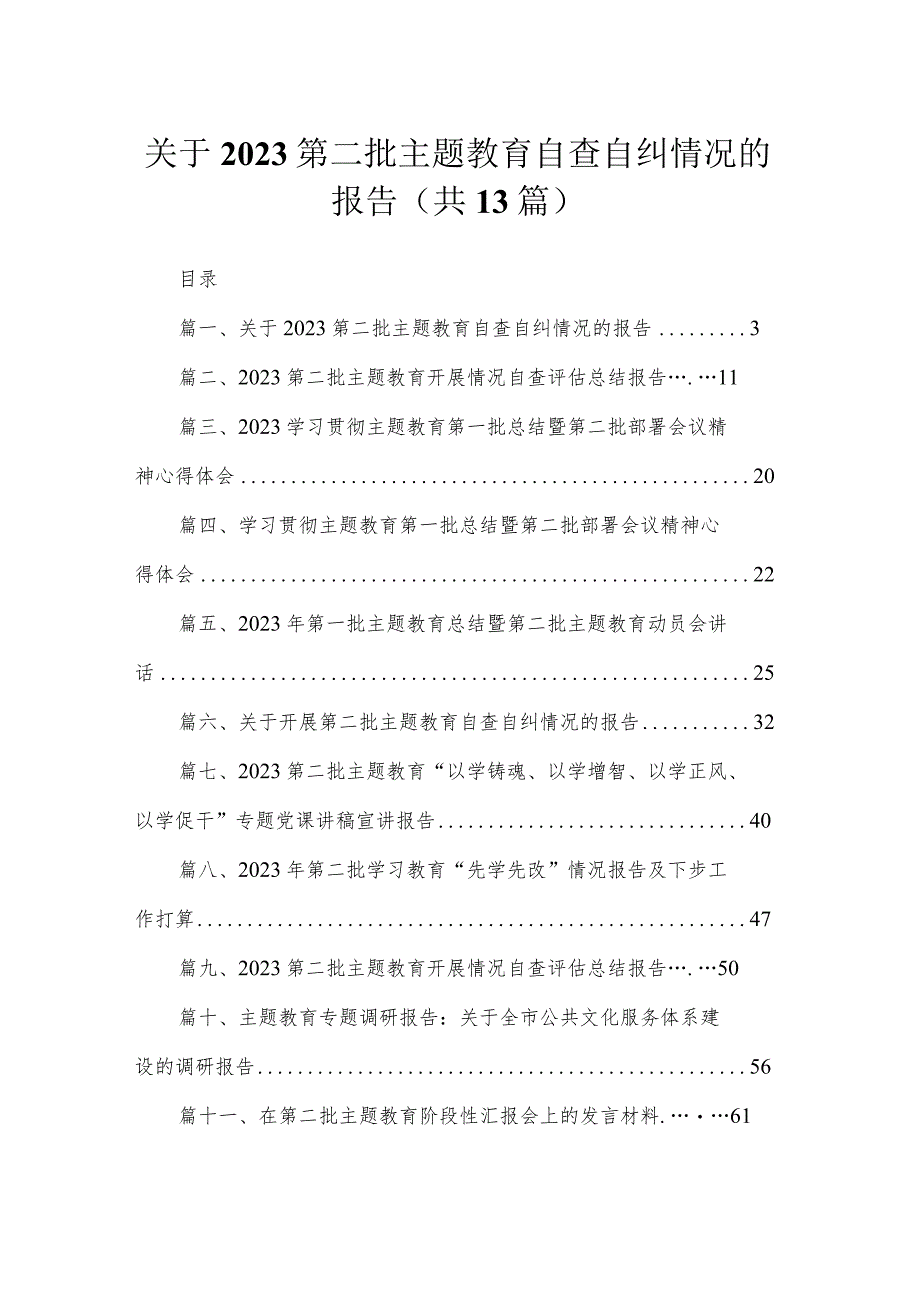 关于第二批专题自查自纠情况的报告13篇供参考.docx_第1页